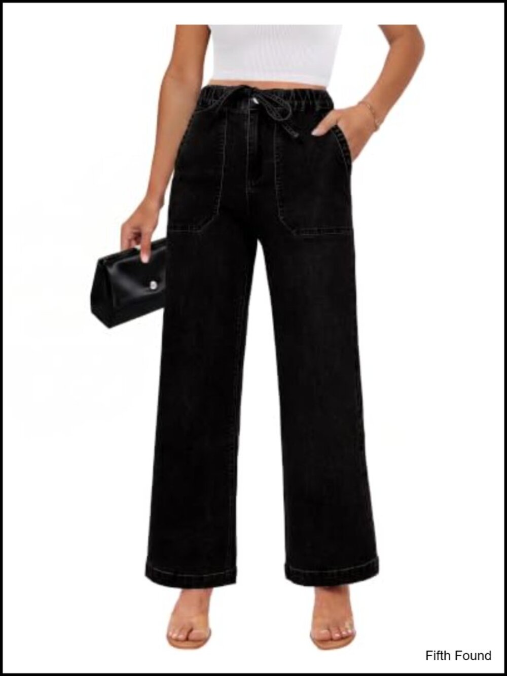 High Waisted Drawstring Wide Leg Jeans Baggy Denim Pants